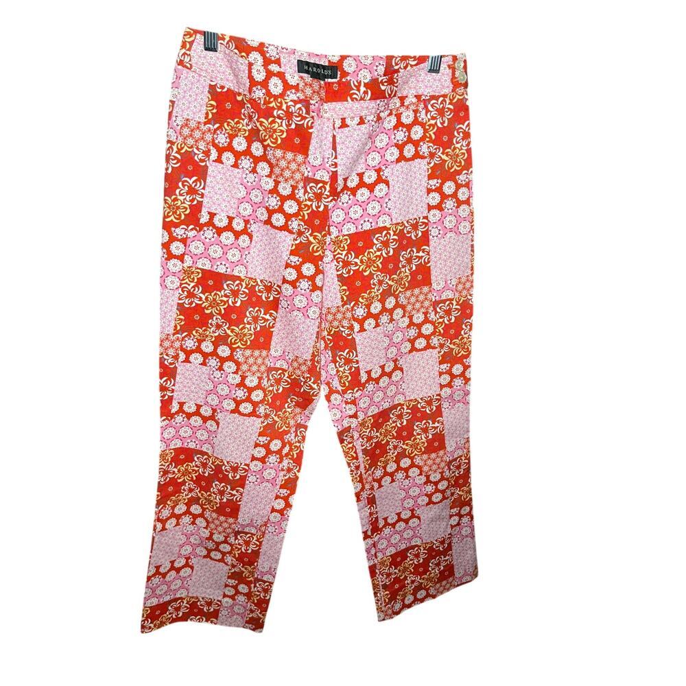Harolds Size 6  Pants Pink Orange Patchwork Cotton Straight Leg Ankle‎
